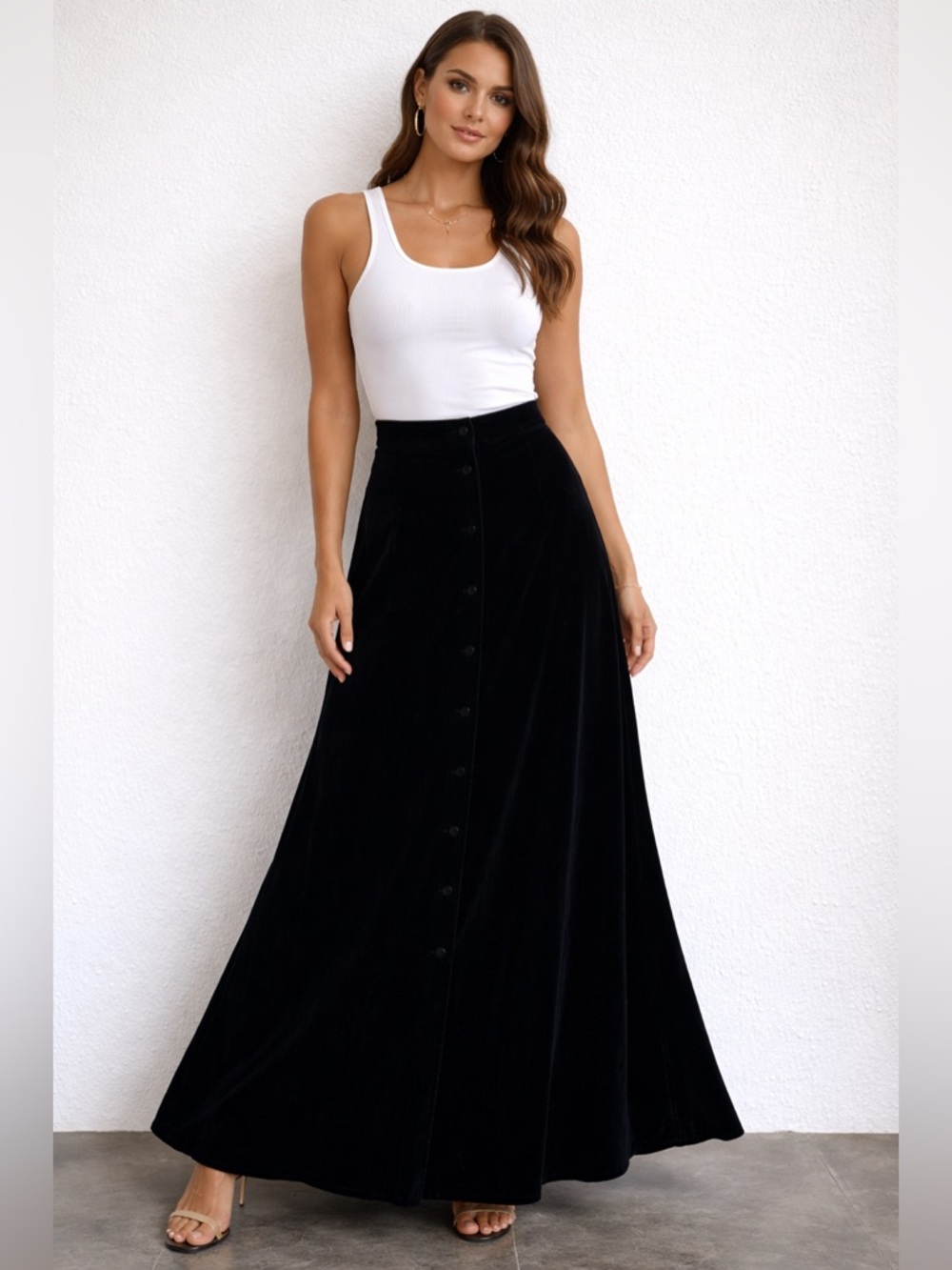 Donna Karan New York DKNY Black Velvet Wrap Skirt Size 4 Silk Blend Button Front